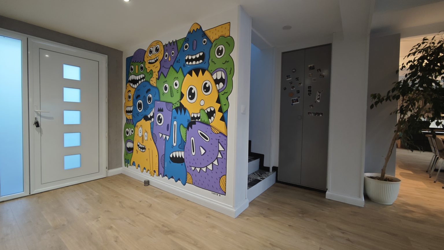 Fresque murale monstres chez des particuliers – Entrée de maison | Cédric La Touffe, muraliste