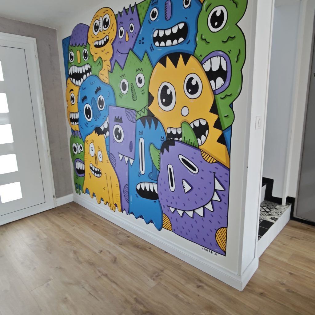 Fresque murale monstres chez des particuliers – Entrée de maison | Cédric La Touffe, muraliste